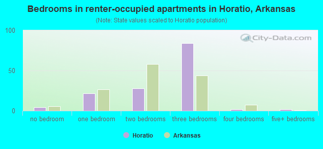 Bedrooms in renter-occupied apartments in Horatio, Arkansas