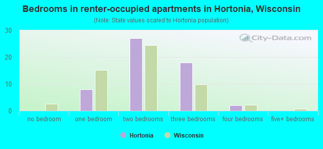 Bedrooms in renter-occupied apartments in Hortonia, Wisconsin