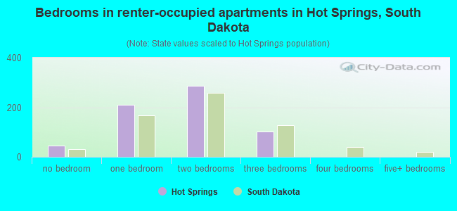 Bedrooms in renter-occupied apartments in Hot Springs, South Dakota