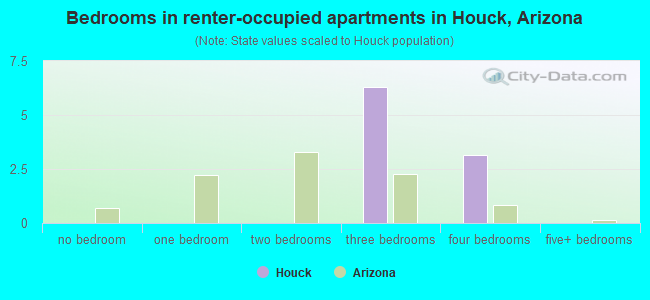 Bedrooms in renter-occupied apartments in Houck, Arizona