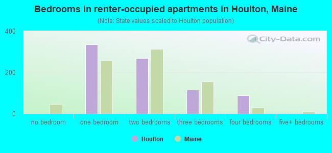 Bedrooms in renter-occupied apartments in Houlton, Maine