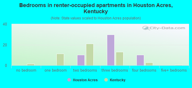 Bedrooms in renter-occupied apartments in Houston Acres, Kentucky