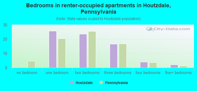 Bedrooms in renter-occupied apartments in Houtzdale, Pennsylvania