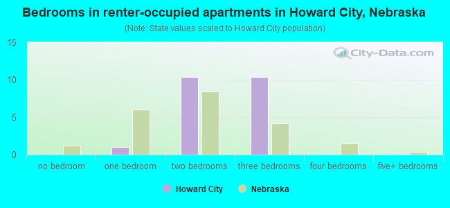 Bedrooms in renter-occupied apartments in Howard City, Nebraska