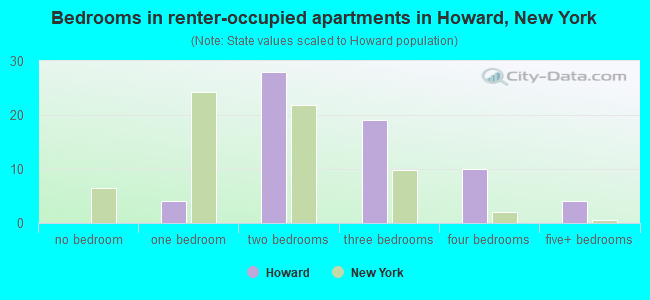 Bedrooms in renter-occupied apartments in Howard, New York