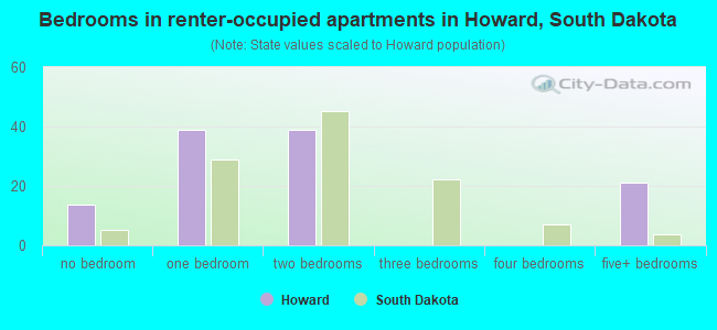Bedrooms in renter-occupied apartments in Howard, South Dakota