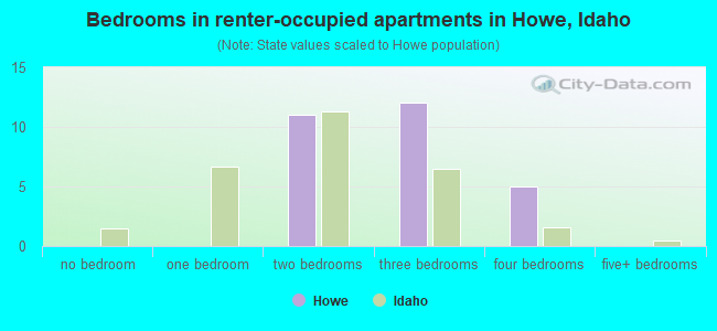 Bedrooms in renter-occupied apartments in Howe, Idaho
