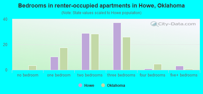 Bedrooms in renter-occupied apartments in Howe, Oklahoma