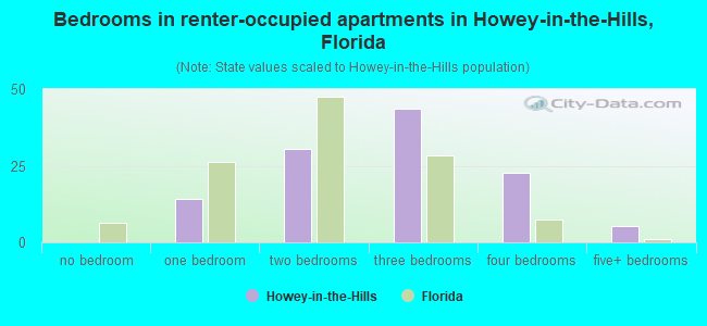 Bedrooms in renter-occupied apartments in Howey-in-the-Hills, Florida