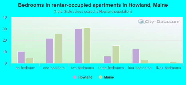 Bedrooms in renter-occupied apartments in Howland, Maine