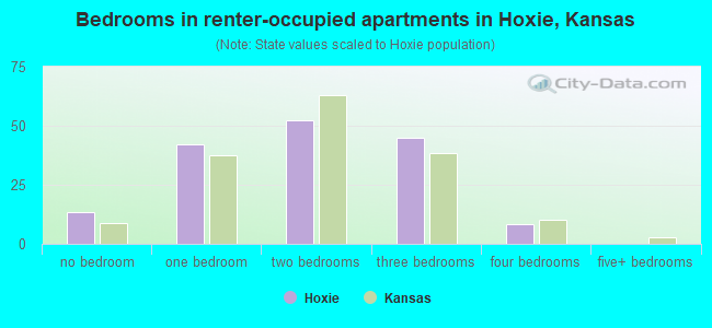 Bedrooms in renter-occupied apartments in Hoxie, Kansas