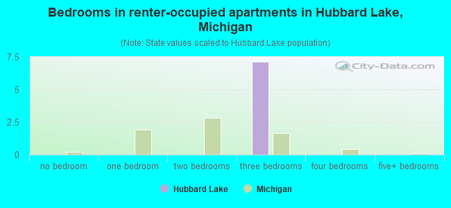 Bedrooms in renter-occupied apartments in Hubbard Lake, Michigan