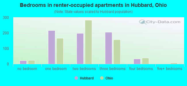 Bedrooms in renter-occupied apartments in Hubbard, Ohio