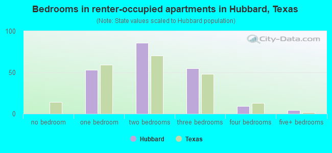 Bedrooms in renter-occupied apartments in Hubbard, Texas