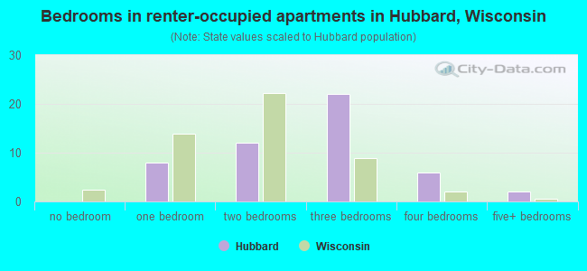 Bedrooms in renter-occupied apartments in Hubbard, Wisconsin