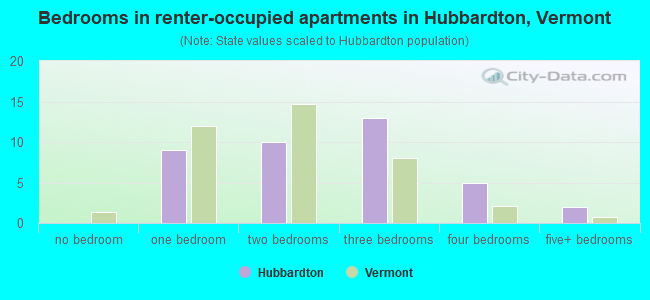 Bedrooms in renter-occupied apartments in Hubbardton, Vermont