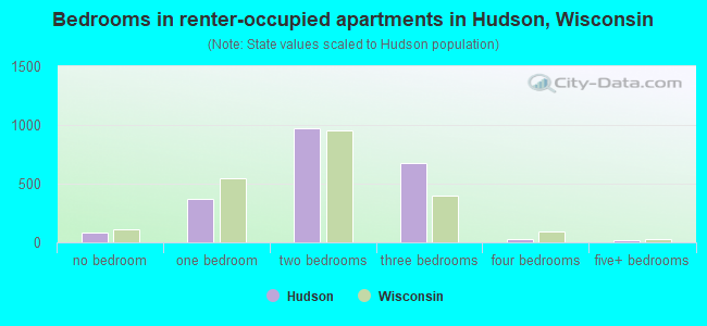Bedrooms in renter-occupied apartments in Hudson, Wisconsin