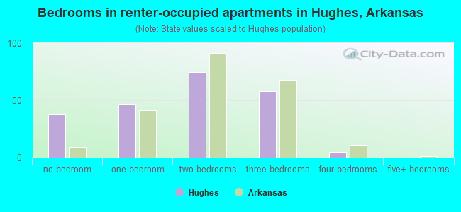 Bedrooms in renter-occupied apartments in Hughes, Arkansas