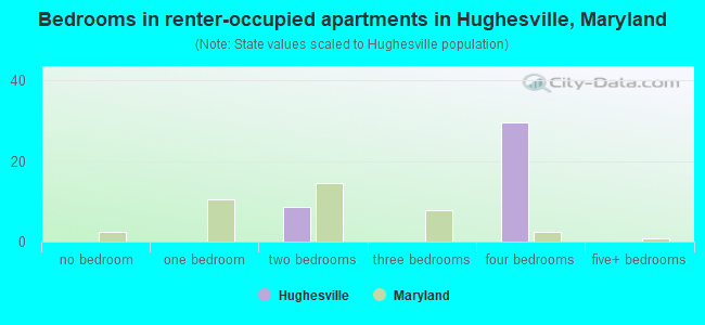 Bedrooms in renter-occupied apartments in Hughesville, Maryland