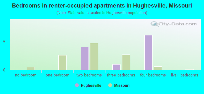 Bedrooms in renter-occupied apartments in Hughesville, Missouri