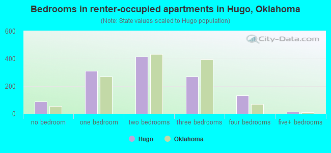 Bedrooms in renter-occupied apartments in Hugo, Oklahoma