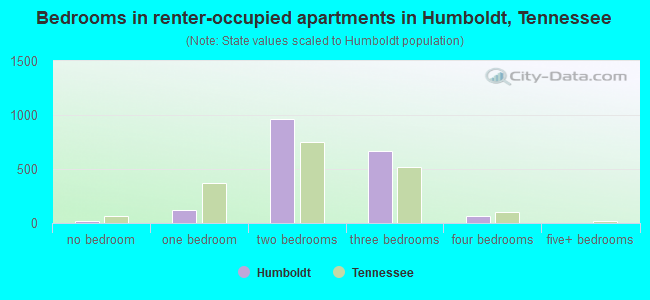 Bedrooms in renter-occupied apartments in Humboldt, Tennessee