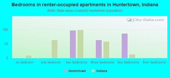 Bedrooms in renter-occupied apartments in Huntertown, Indiana