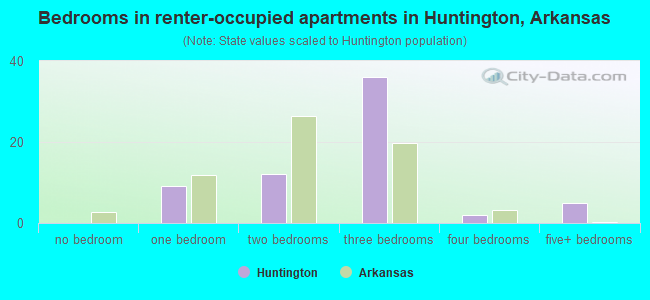 Bedrooms in renter-occupied apartments in Huntington, Arkansas