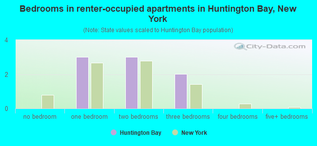 Bedrooms in renter-occupied apartments in Huntington Bay, New York