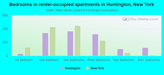 Bedrooms in renter-occupied apartments in Huntington, New York