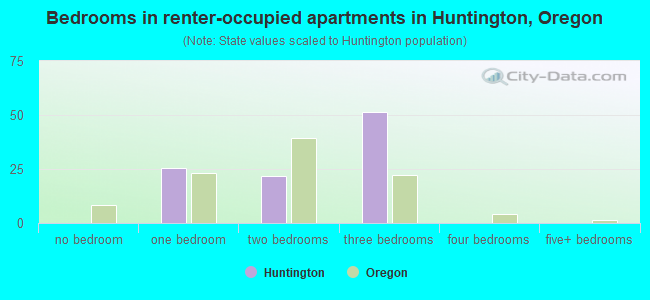 Bedrooms in renter-occupied apartments in Huntington, Oregon
