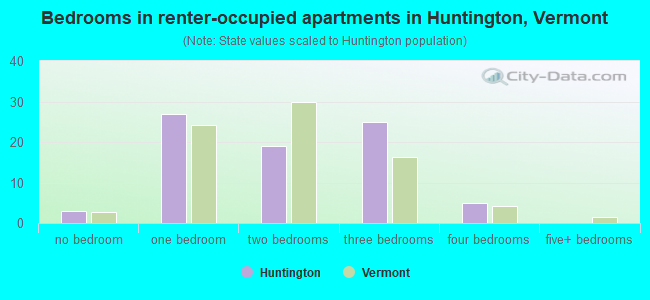 Bedrooms in renter-occupied apartments in Huntington, Vermont
