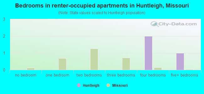 Bedrooms in renter-occupied apartments in Huntleigh, Missouri