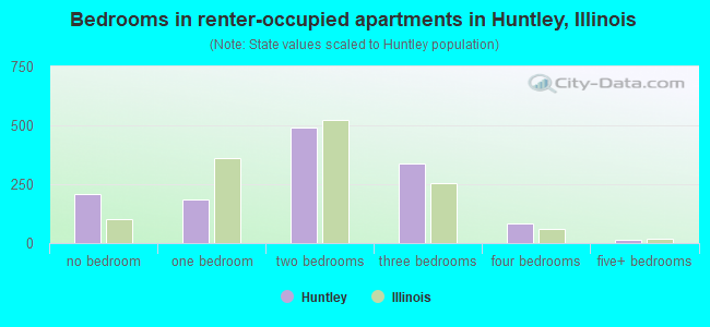 Bedrooms in renter-occupied apartments in Huntley, Illinois