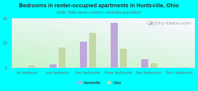 Bedrooms in renter-occupied apartments in Huntsville, Ohio