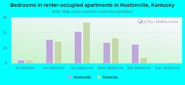 Bedrooms in renter-occupied apartments in Hustonville, Kentucky