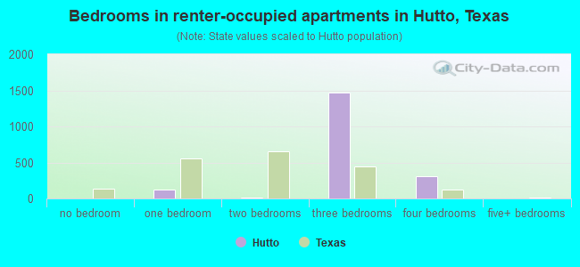 Bedrooms in renter-occupied apartments in Hutto, Texas