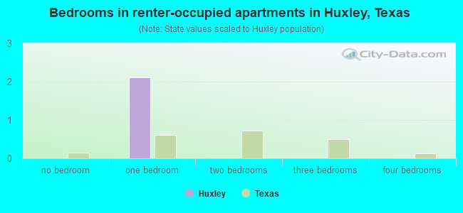 Bedrooms in renter-occupied apartments in Huxley, Texas