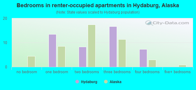 Bedrooms in renter-occupied apartments in Hydaburg, Alaska