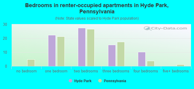 Bedrooms in renter-occupied apartments in Hyde Park, Pennsylvania