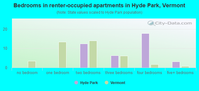 Bedrooms in renter-occupied apartments in Hyde Park, Vermont