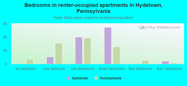 Bedrooms in renter-occupied apartments in Hydetown, Pennsylvania