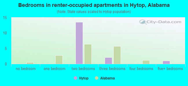 Bedrooms in renter-occupied apartments in Hytop, Alabama
