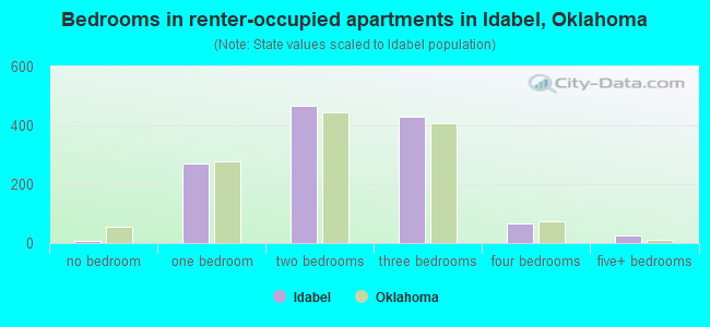 Bedrooms in renter-occupied apartments in Idabel, Oklahoma