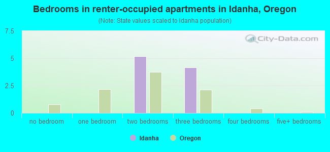 Bedrooms in renter-occupied apartments in Idanha, Oregon
