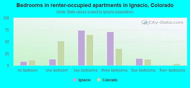 Bedrooms in renter-occupied apartments in Ignacio, Colorado