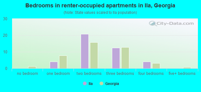 Bedrooms in renter-occupied apartments in Ila, Georgia