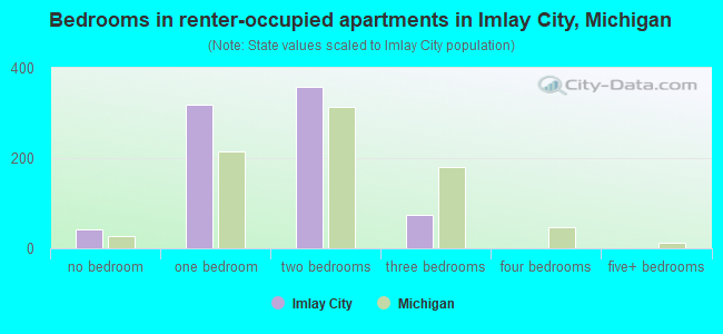 Bedrooms in renter-occupied apartments in Imlay City, Michigan