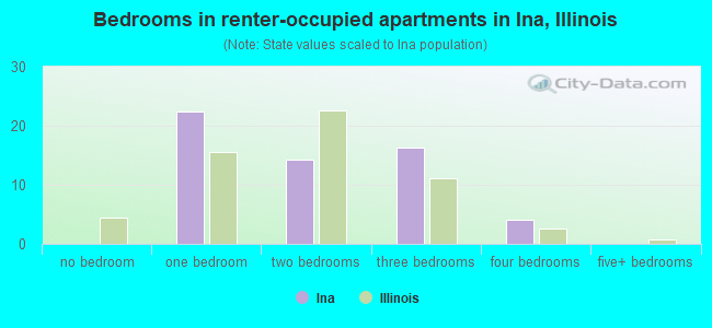 Bedrooms in renter-occupied apartments in Ina, Illinois