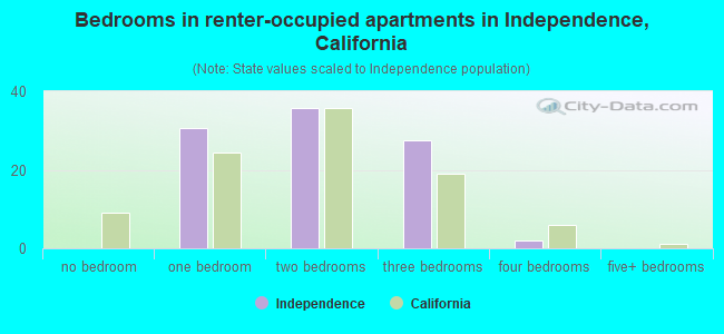 Bedrooms in renter-occupied apartments in Independence, California